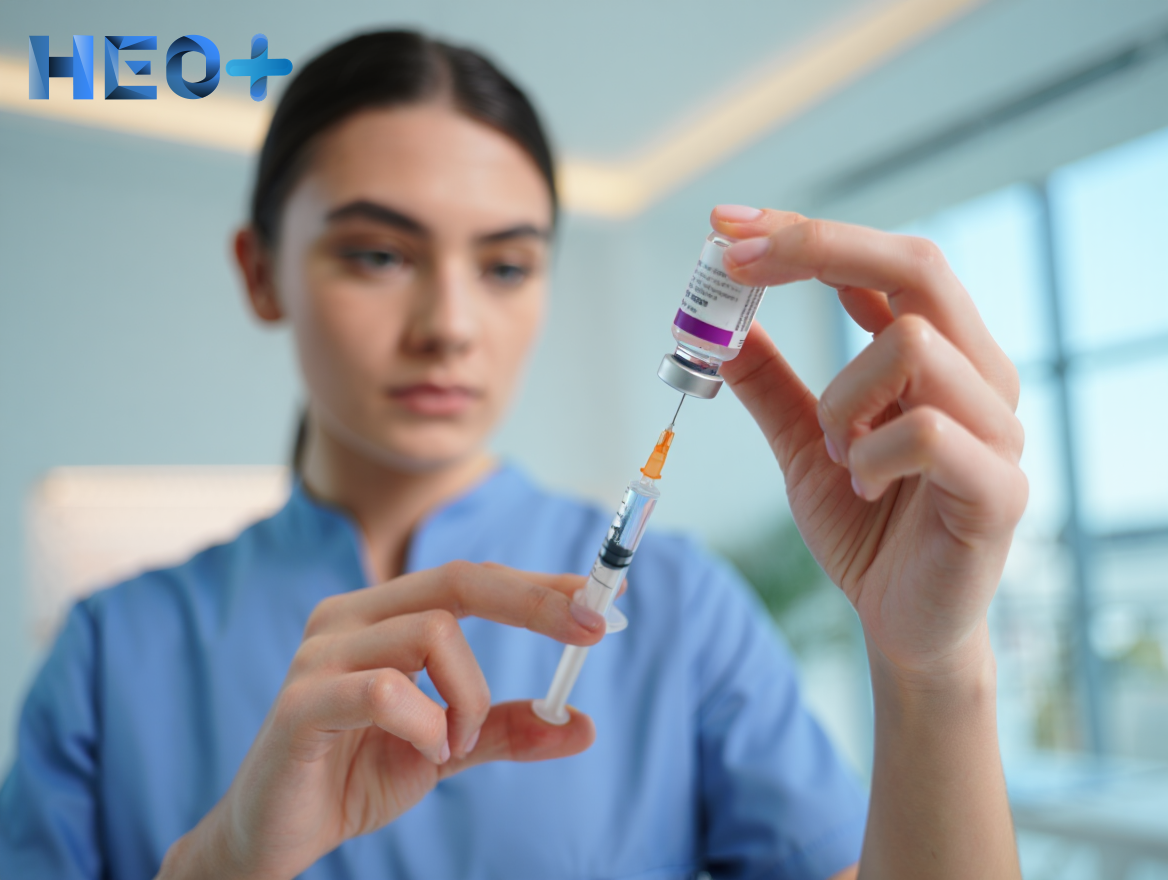 Медсестра набирает препарат в шприц